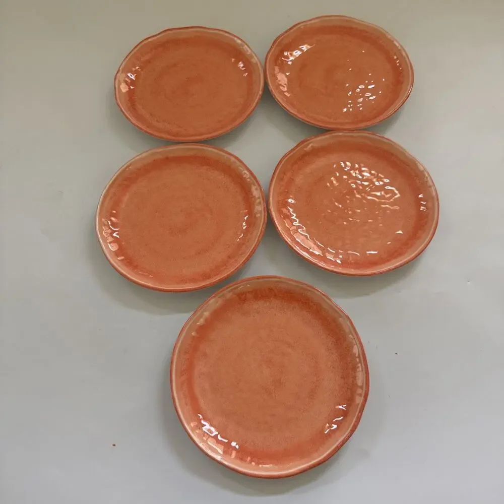 5 Sur La‎ Table Melamine Salad Dessert Plates CORAL Pink Summer Beachy